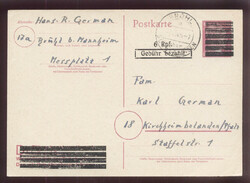 RPD Karlsruhe, '6 Rpf. / Gebühr bezahlt.' auf GA 6 Pf. Hitler mit ...