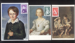 Volkshilfe 1954, 3 Werte auf farbigen Maximumkarten mit TSt. ...