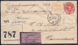 'Vom Ausland über Hamburg 2 / Nachnahme', violetter Aufkleber auf ...