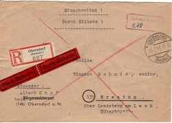 OBERNDORF (Neckar) / 18.7.47, Doppel-Eil-Ebf. mit rotem R2 'Gebühr ...