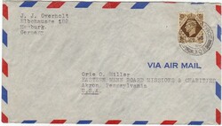 HAMBURG / 27.3.1950, USA-Luftpostbrief mit 1 Sh. Georg VI. und K2 ...