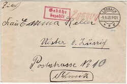 LÖRRACH / 9.9.23, klarer roter R2 'Gebühr / bezahlt' und hschr. ...