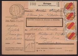 ÖHNINGEN / über / RADOLFZELL (BODENSEE) / 13.11.46, Paketkarte mit ...