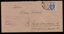 ST. WENDEL / 23.12.46, Brief (Mittelfaltung) mit 24 Pf. Wappen und ...
