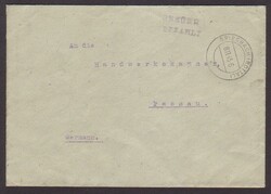 GRIESBACH (ROTTAL) / 8.11.45, violetter Setzkastenstempel 'GEBÜHR ...