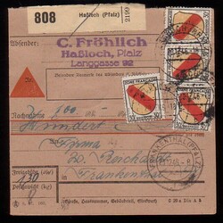 HASSLOCH (PFALZ) / 20.12.46, NN-Paketkarte mit vs. 4 x 30 Pf. und rs. ...