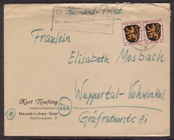 NEUNKIRCHEN (SAAR) / 21.12.46, Brief mit 2 x 12 Pf. Wappen und viol. ...