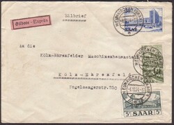 NEUNKIRCHEN (SAAR) / 8.10.54, Eilbrief nach Köln mit 60 Fr. Saar IV ...