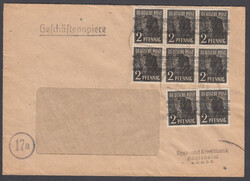 2 Pf. Bandaufdruck, 8 Werte (Sechserblock und Paar ) auf portor. ...