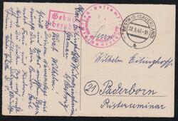 BESTWIG (SAUERLAND) / 28.5.46, roter R2 'Gebühr bezahlt' und rotes ...