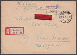 KONSTANZ 1 / 17.12.45, Eil-Ebf. nach Berlin mit viol. R2 (Richter ...