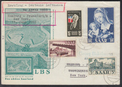 DUDWEILER (SAAR) / 8.6.55, Luftpostbrief in die USA (Zone 3, - 5 gr. ...