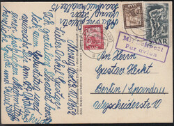 MERZIG (SAAR) / 23.10.52, Luftpostkarte nach Berlin (mit viol. R2 ...