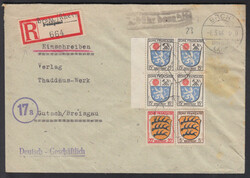 BROHL / (RHEIN) LAND / 6.5.46, Ebf. mit 5, VB 15 und 20 Pf. Wappen ...