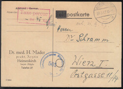 HEIMENKIRCH / 20.3.47, Steg-K1 auf Postkarte nach Wien mit rotem R2 ...