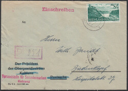 KOBLENZ 1 / 29.10.47, 84 Pf. 1. Ausgabe auf Vordruckumschlag 'Der ...