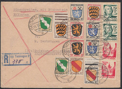 TUTTLINGEN 2 / 15..7.47, portor. Eil-Einschreiben-Rückschein-Brief ...