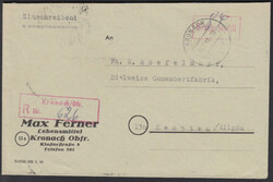 Kronach / Ofr., klarer roter Not-R-Stempel auf Ebf. mit rotem R1 ...