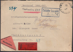 PRIMISWEILER (WÜRTT.) / 19.2.47, alter K1 auf Wertbrief (600 RM, 27 ...