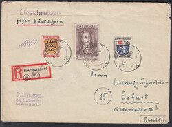 SAARBRÜCKEN 10 / 2.7.46, Ebf. gegen Rückschein portorichtig mit 20 ...