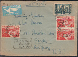 SAARLOUIS 1 / 9.7.53, Luftpostbrief in die USA (Zone 3, 10 g. = 76 Fr ...