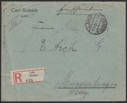 LAHR (BADEN) 1 / 17.9.23, rotvioletter R1 'Gebühr bezahlt' mit ...