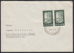 15 Fr. Ausstellung Bexbach 1951, waager. Paar auf portor. Brief in ...