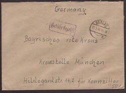 OESLAU / 11.2.46, Steg-K1 auf 2 Briefen mit viol. R1 'Gebühr ...