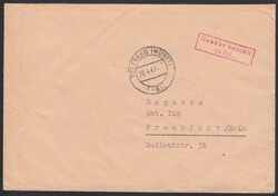 TETTNANG (WÜRTT) / 28.4.47, roter R2 'Gebühr bezahlt / 24 Rpf.' ...