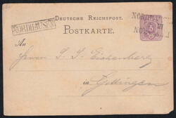 NORDHAUSEN, schwarzer Stations-R1 als Nebenstempel 1878 auf GA 5 Pfge ...