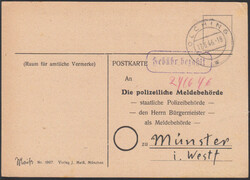 OLCHING / 17.6.46, viol. R1 'Gebühr bezahlt' auf Vordruckkarte 'An ...