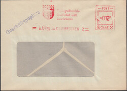 SAARBRÜCKEN 2 / 6 APR 55, SATAS-Absenderfreistempel der PAGROS - ...