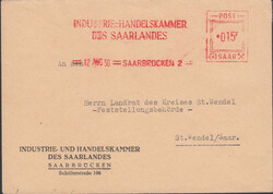 SAARBRÜCKEN 2 / 12 AUG 50, SATAS-Absenderfreistempel der Industrie- ...