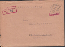 Haßfurt, klarer roter Not-R-Stempel auf Ebf. vom 5.8.46 mit rotem L1 ...