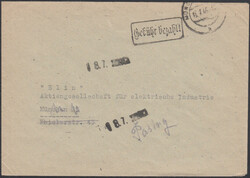 MÜNCHEN-PASING / 13.7.45, schwarzer R1 'Gebühr bezahlt' auf frühem ...