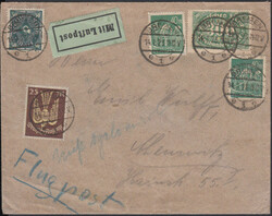 BREMEN 1 / 14.7.23, Luftpostbrief nach Chemnitz mit 25 M. Flugpost ...