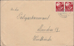 20 Pf. UPU, waager. Paar auf portor. Doppelbrief ab LINDAU (Bodensee) ...