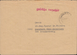 MIESBACH / 21.12.45, großer roter aptierter L1 'gebühr bezahlt' auf ...