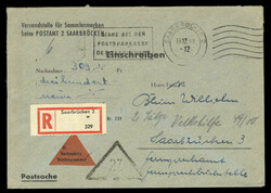 SAARBRÜCKEN 2 / 19.12.49, dreiteiliger Maschinenstempel auf ...