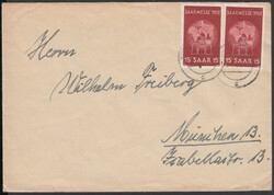15 Fr. Saarmesse 1952, 2 Stück auf portor. Brief nach München ab ...
