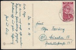 15 Fr. Peter Wust einzeln auf portor. Postkarte nach München ab ...
