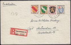 10 Pf. Wappen mit 8, 12 und 15 Pf. auf um 1 Pf. überfrankiertem Ebf. ...