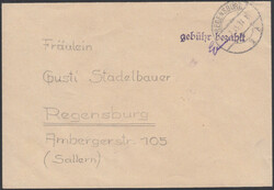 REGENSBURG 1 / 11.7.45, Steg-K1 und viol. aptierter L1 'gebühr ...