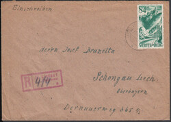 Lindau 1 (Bodensee), roter Not-R-Stempel auf Ebf. mit 84 Pf. 1. ...