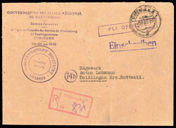 TÜBINGEN 1 / 6.8.48, violetter R1 'PLI OFFICIEL' auf Ebf. mit rotem ...