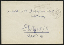 MÖSSINGEN (WÜRTT) / 8.1.46, viol. R2 'Gebühr bezahlt. / 12 Rpf.' ...