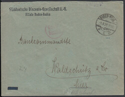 BADEN-BADEN 1 / 1.9.23, roter Rundstempel mit zweizeiligem 'Gebühr ...