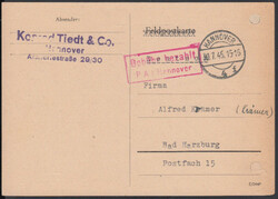 HANNOVER 4 / 30.7.45, klarer roter R2 'Gebühr bezahlt / P A 1 ...