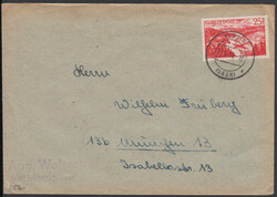 25 Fr. Flugpost 1948 einzeln auf portor. Brief mit K2 MERZIG (SAAR) / ...
