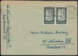 15 Fr. Ausstellung Bexbach 1951 im waager. Paar auf portor. Brief ...